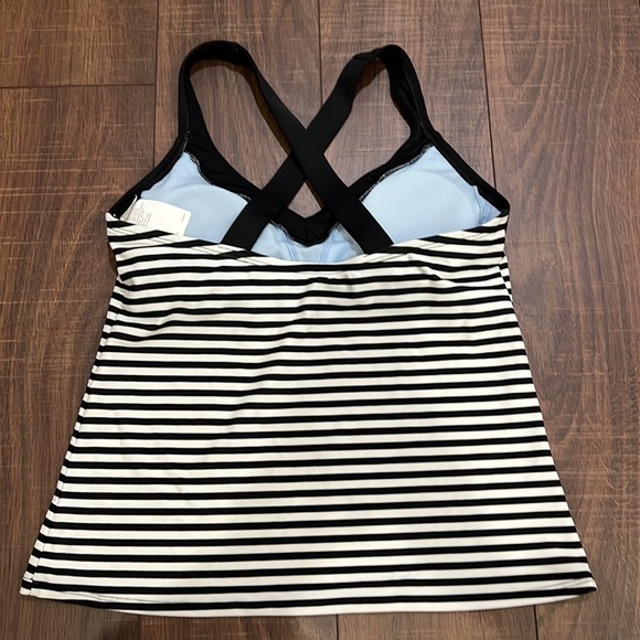 Nike Micro Stripe V Neck Tankini Top Swimwear Black - Picture 4 of 8